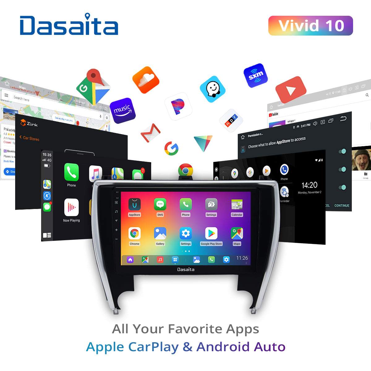 Dasaita Vivid11 Toyota Camry 2015 2016 2017 Car Stereo 10.2 Inch Carplay Android Auto PX6 4G+64G Android11 1280*720 DSP AHD Radio
