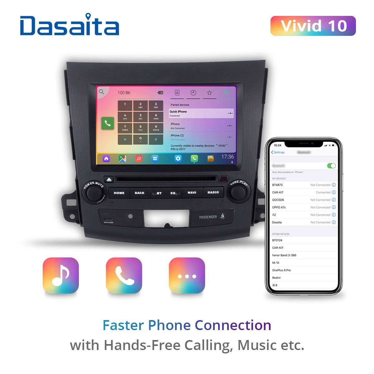 Dasaita Vivid10 For Mitsubishi Outlander 2007 2008 2009 2010 2011 2012 2013 Car Stereo Apple Carplay Android Auto Touch Screen 4G+64G DSP Radio