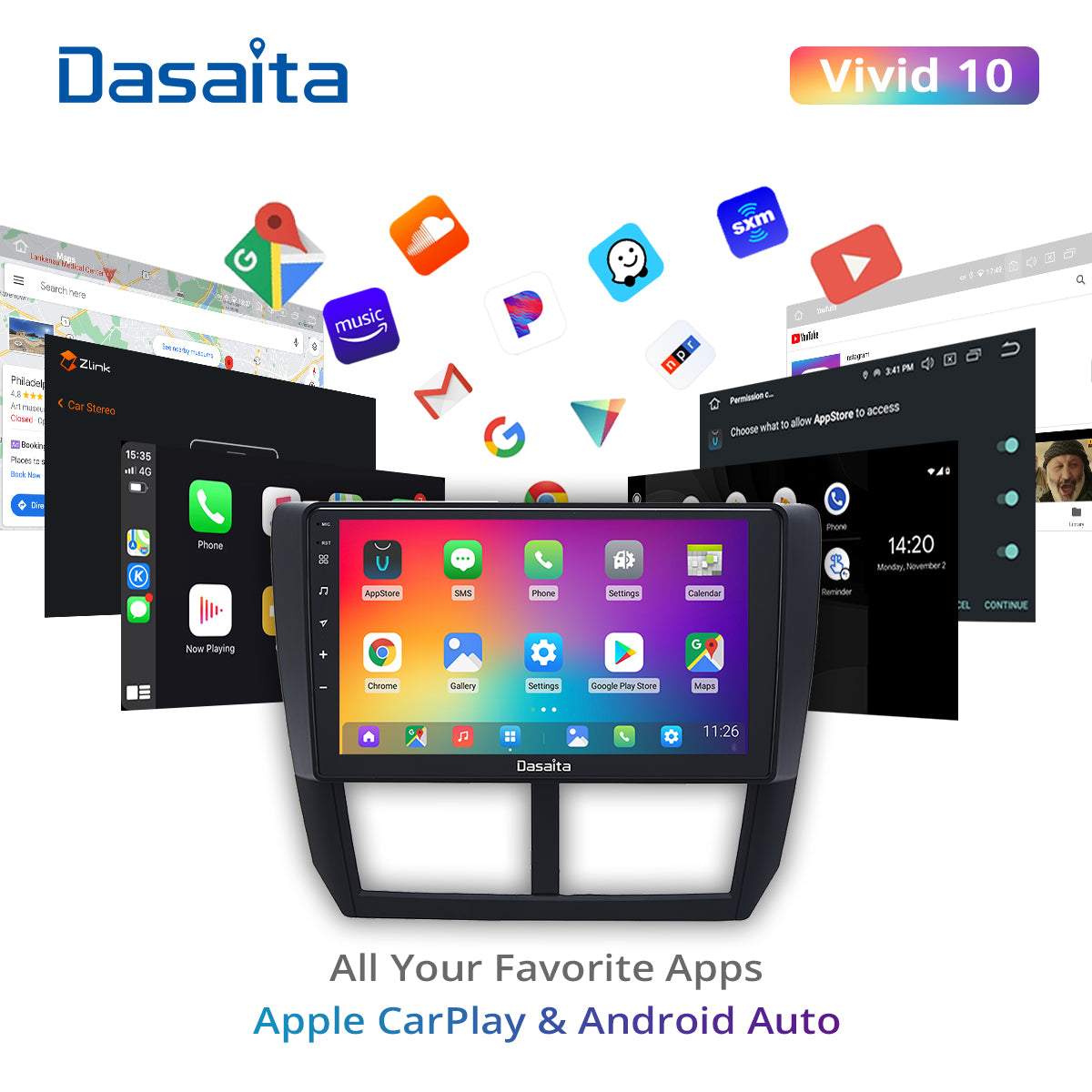 Dasaita Vivid11 Subaru Forester 3 Impreza 2007 2008 2009 2010 2011 2012 Car Stereo 9" Carplay Android Auto PX6 4G+64G Android11 1280*720 DSP Radio