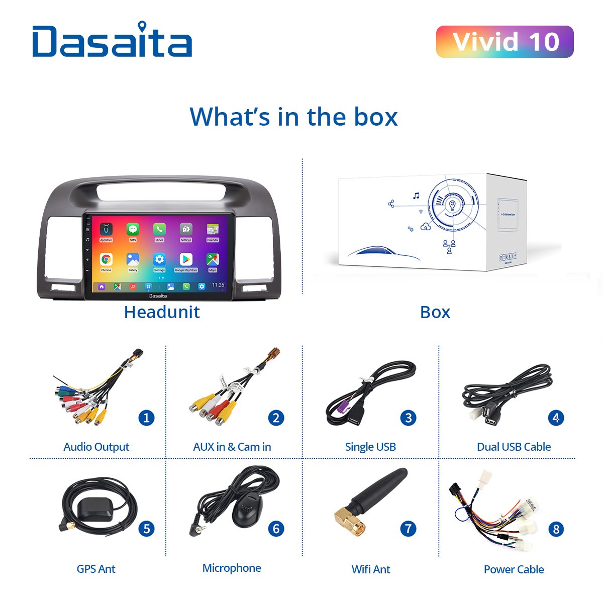 Dasaita Vivid for Toyota Camry 2002 2003 2004 2005 2006 Car Radio 9'' IPS Android 10.0 Stereo GPS Navigation DSP TDA7850 BT5.0