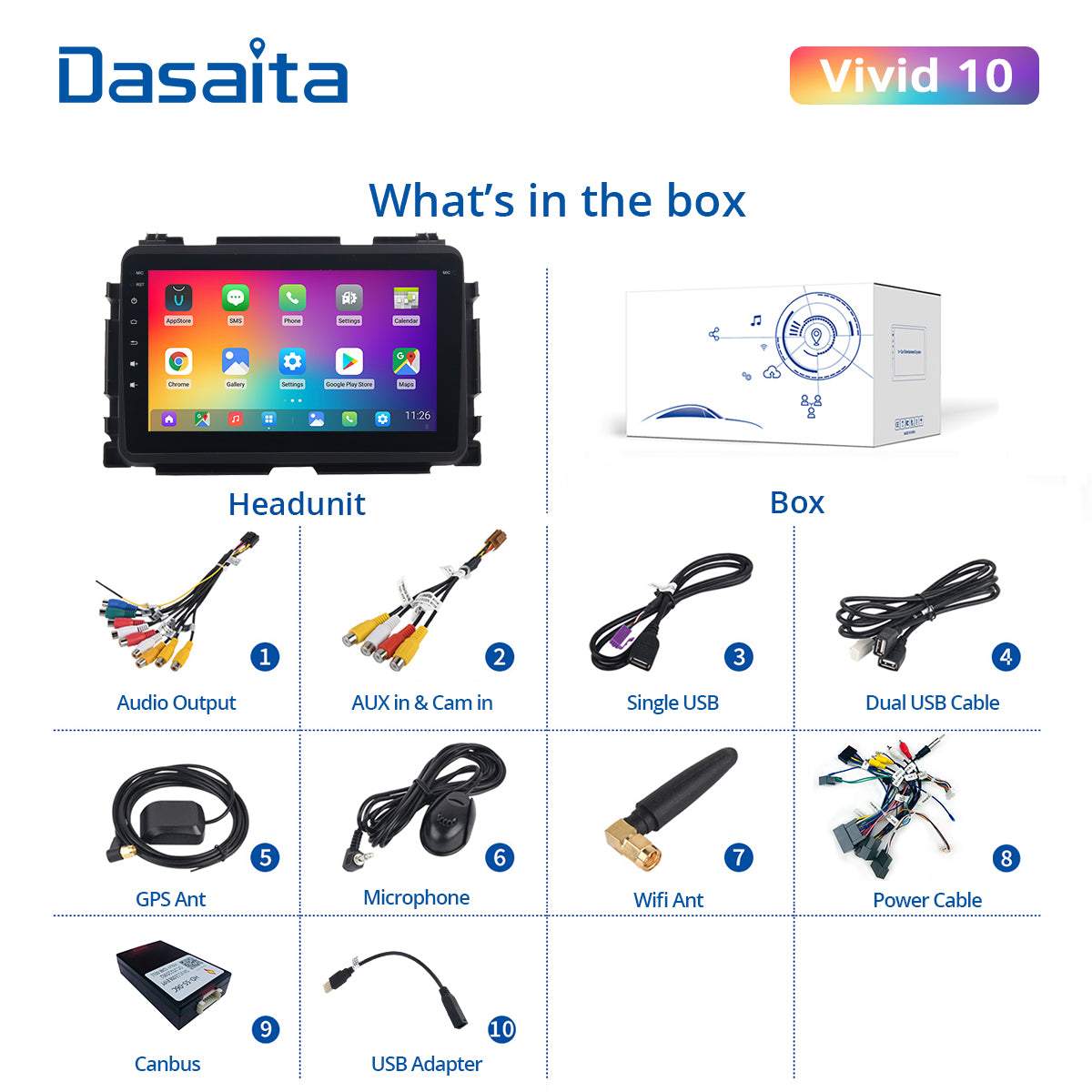 Dasaita Vivid11 Honda Vezel HR-V HRV 2013 2014 2015 2016 2017 2018 2019 Car Stereo 9" Carplay Android Auto PX6 4G+64G Android11 1280*720 DSP Radio