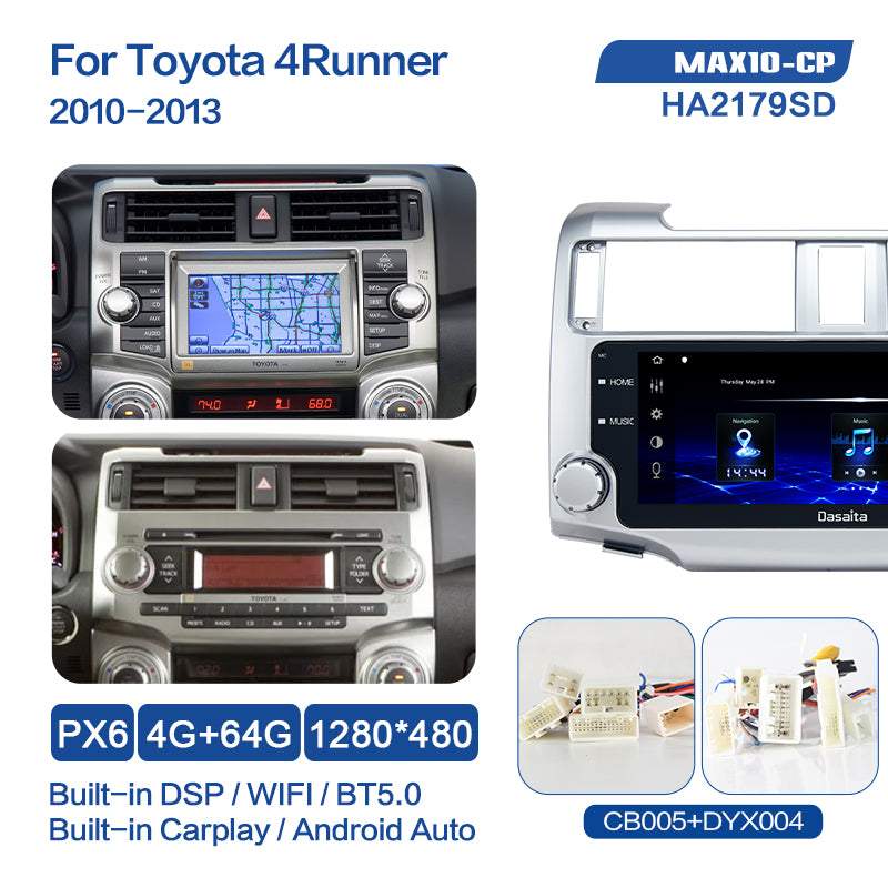 Dasaita MAX10/MAX11 Toyota 4Runner 2014 2015 2016 2017 2018 2019 Car Stereo 10.25 Inch Carplay Android Auto PX6 4G+64G Android10/Android11 1280*480 DSP AHD Radio