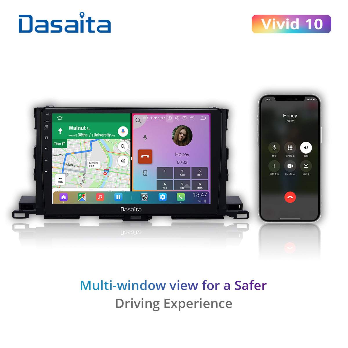Dasaita Vivid11 Toyota highlander 2015 2016 2017 2018 Car Stereo 10.2 Inch Carplay Android Auto PX6 4G+64G Android11 1280*720 DSP AHD Radio