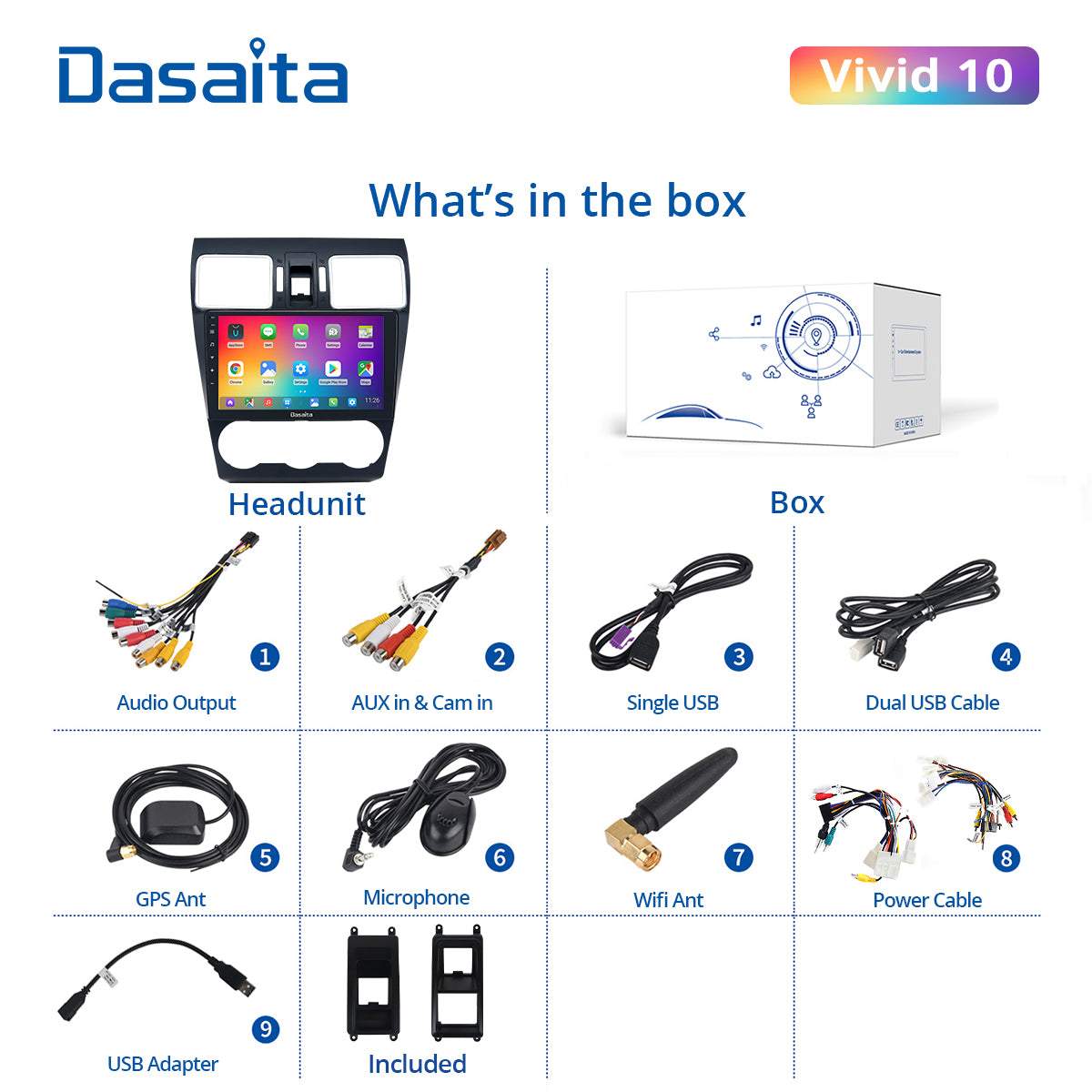 Dasaita Vivid11 Subaru Forester 4 WRX 2016 2017 2018 Car Stereo 9Inch Carplay Android Auto PX6 4G+64G Android11 1280*720 DSP AHD Radio