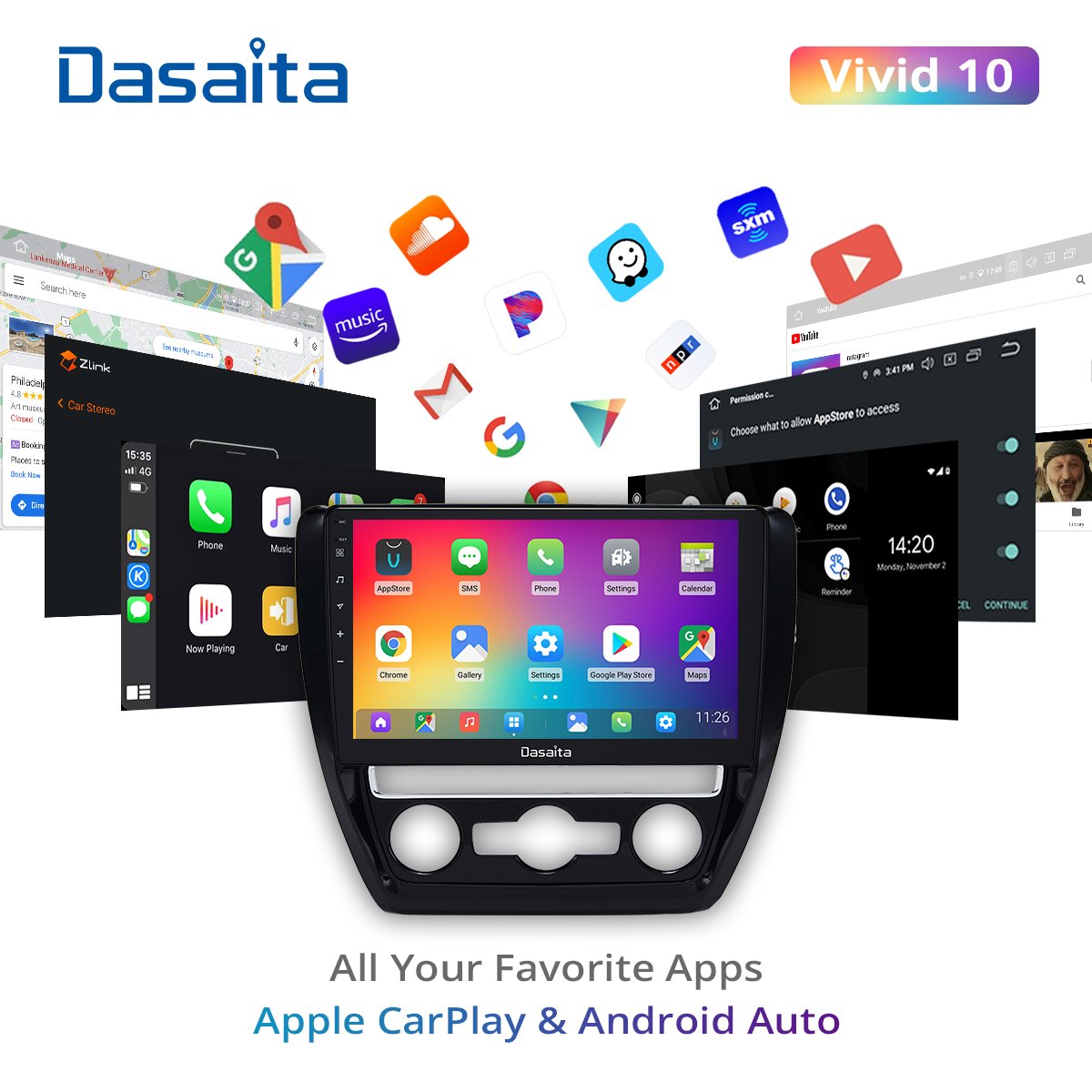 Dasaita For VW Jetta 2011 2012 2013 2014 2015 Apple Carplay Android Auto car intelligent system radio Navigation GPS DSP 4G 64G