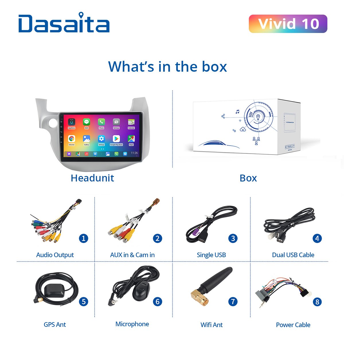 Dasaita Vivid for Honda Jazz Fit 2008 2009 2010 2011 2012 Car Android 10 1din Radio 10.2" IPS GPS MP3 1280*720 HDMI 4G 64G ROM