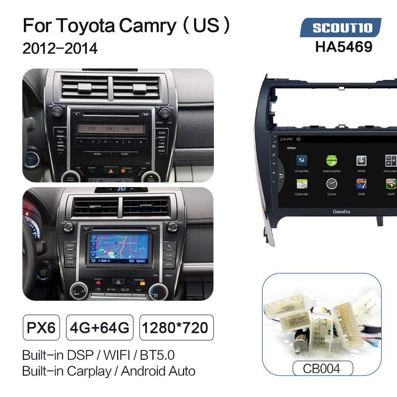 Dasaita Scout10 Toyota Camry 2012 2013 2014 Car Stereo 10.2 Inch Carplay Android Auto PX6 4G+64G Android10 1280*720 DSP AHD Radio