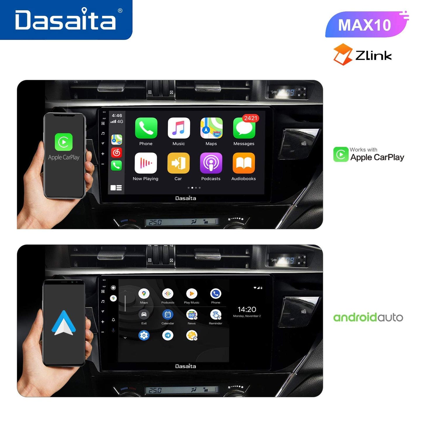 Dasaita MAX11 Toyota Corolla 2014 2015 2016 Car Stereo 10.2 Inch Carplay Android Auto PX6 4G+64G Android11 1280*720 DSP AHD Radio