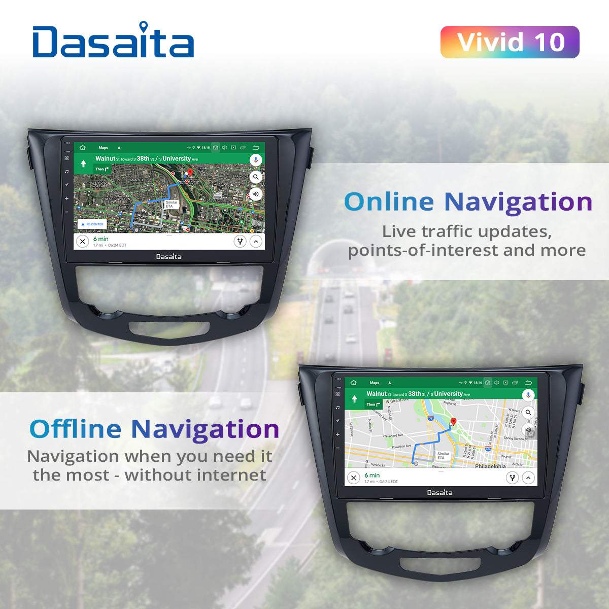 Dasaita Vivid10/Vivid11 Nissan X-Trail Qashqai Rogue 2014 2015 2016 2017 2018 2019 2020 Car Stereo 10.2 Inch Carplay Android Auto PX6 4G+64G Android10/Android11 1280*720 DSP AHD Radio