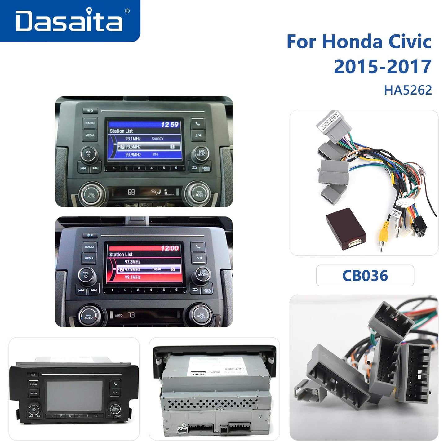 Dasaita Vivid10 Honda Civic 2015 2016 2017 Car Stereo 9 Inch Carplay Android Auto PX6 4G+64G Android10 1280*720 DSP AHD Radio