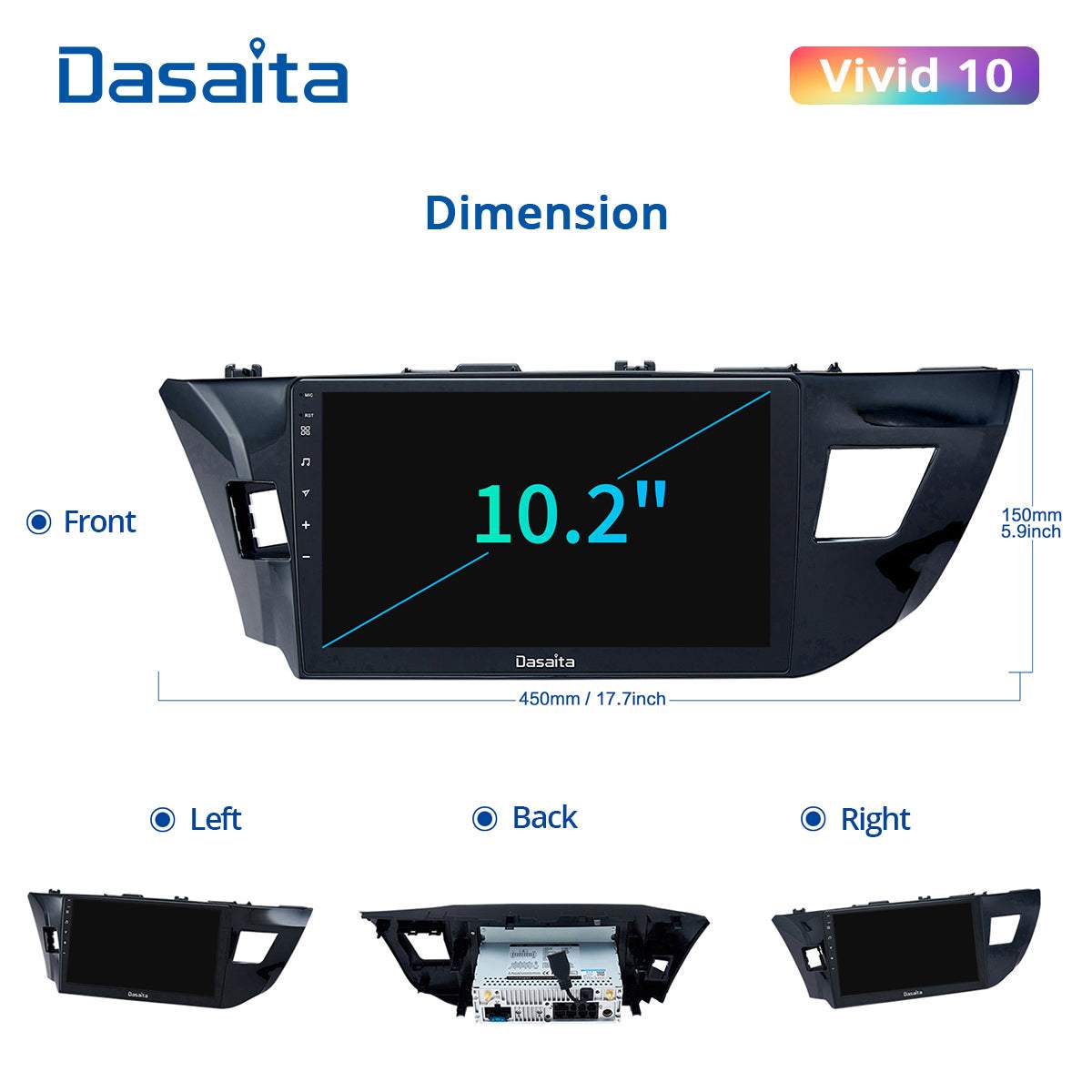 Dasaita Vivid11 Toyota Corolla 2014 2015 2016 Car Stereo 10.2Inch Carplay Android Auto PX6 4G+64G Android11 1280*720 DSP AHD Radio