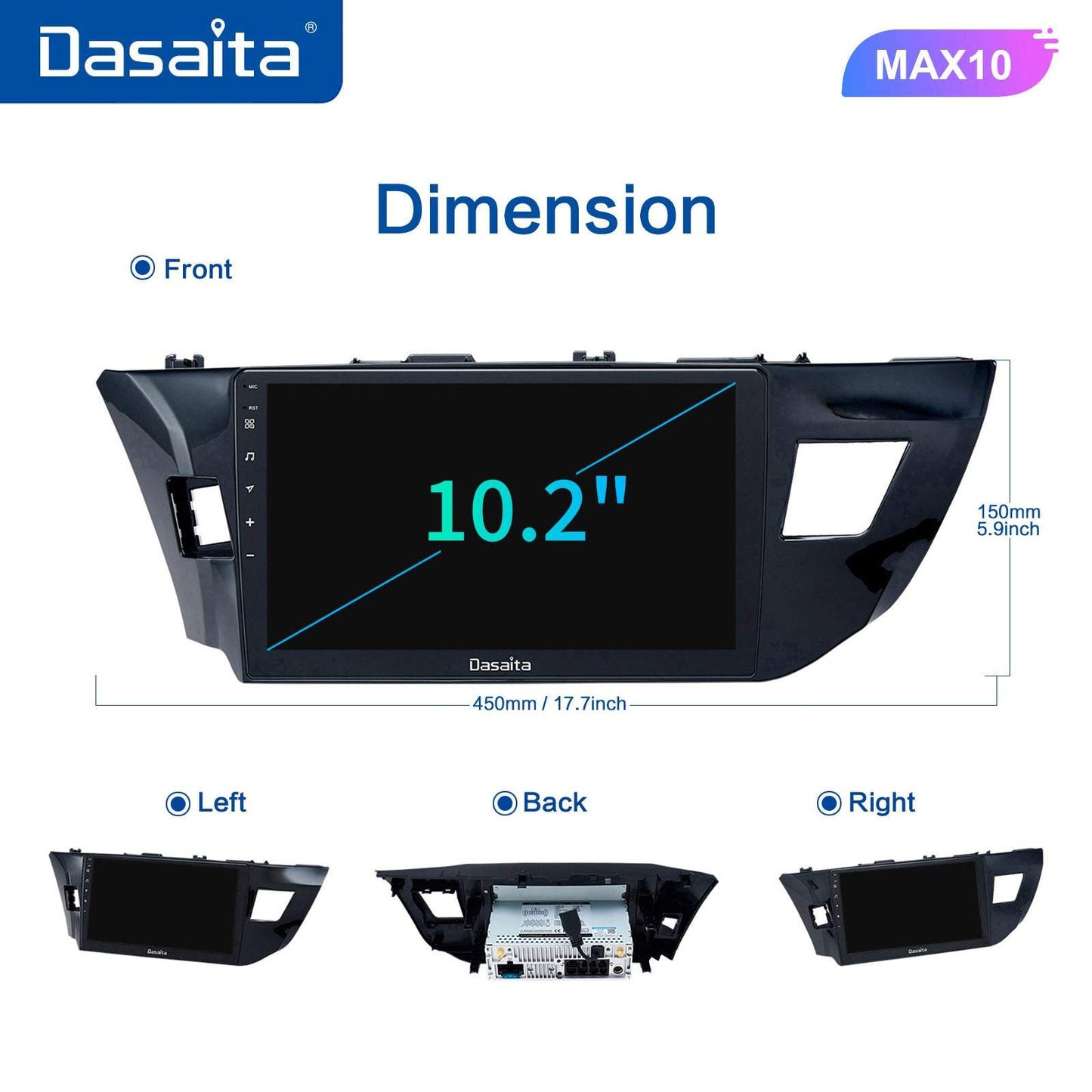 Dasaita MAX11 Toyota Corolla 2014 2015 2016 Car Stereo 10.2 Inch Carplay Android Auto PX6 4G+64G Android11 1280*720 DSP AHD Radio