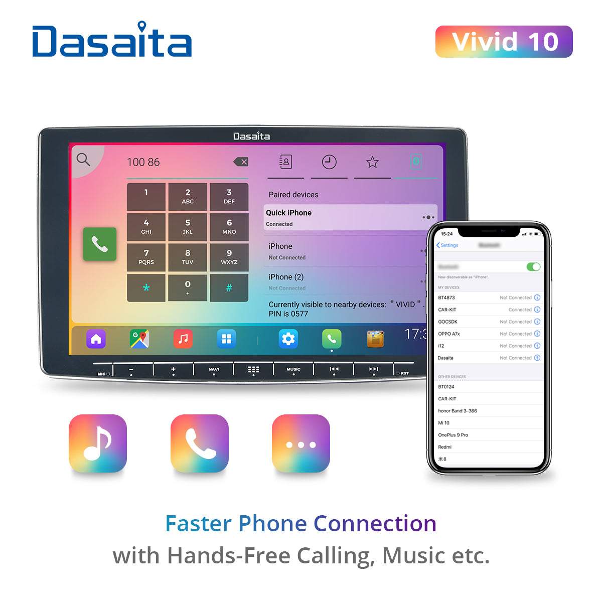 Dasaita Vivid11 Universal Double Din Car Stereo 10.2 Inch Carplay Android Auto PX6 4G+64G Android11 1280*720 DSP AHD Radio