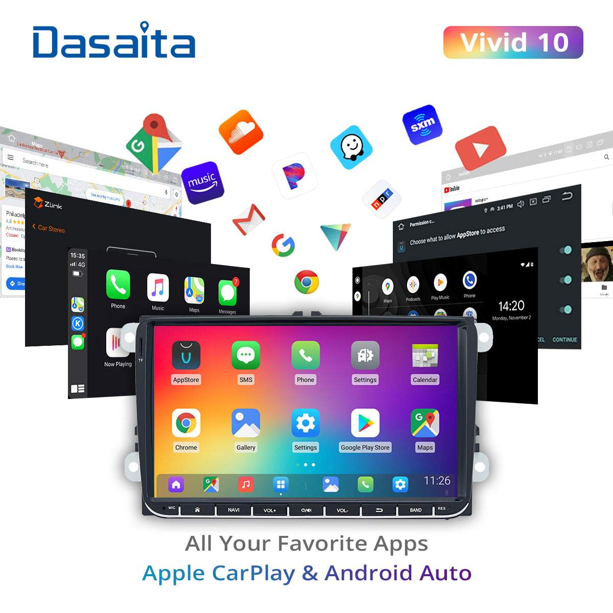Dasaita Vivid11 9 inch for VW Polo Golf Tiguan Universal Car Stereo IPS 4G RAM 64G ROM Amplifier Apple Carplay Spotify