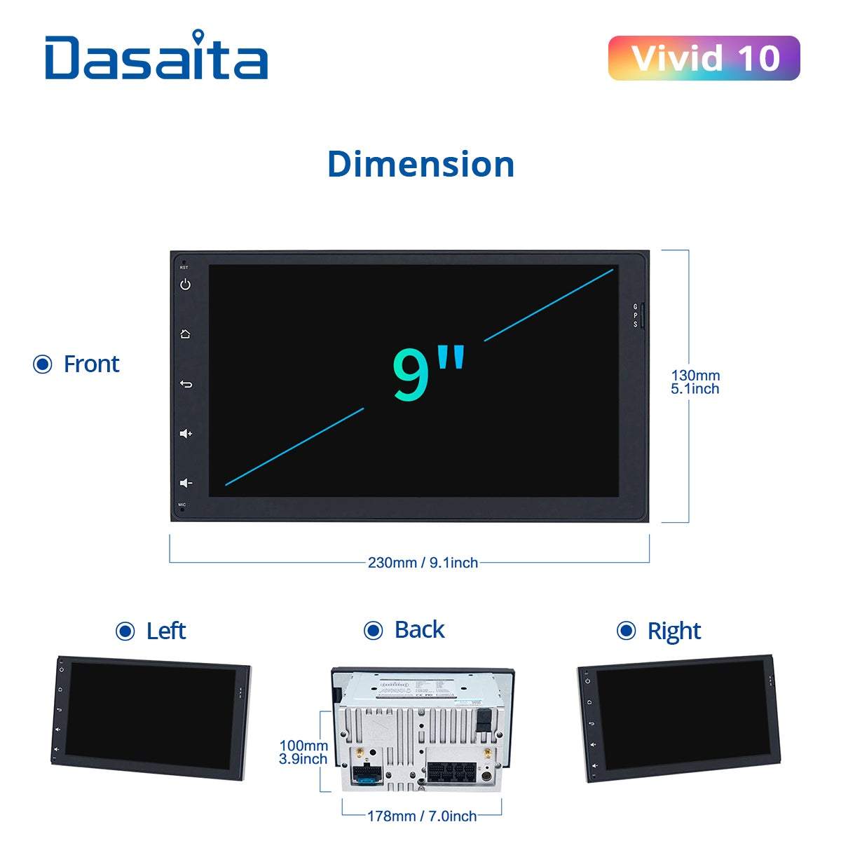 Dasaita Vivid10/Vivid11 Toyota Universal 2014-2022 Car Stereo 9 Inch Carplay Android Auto PX6 4G+64G Android10/Android11 1280*720 DSP AHD Radio