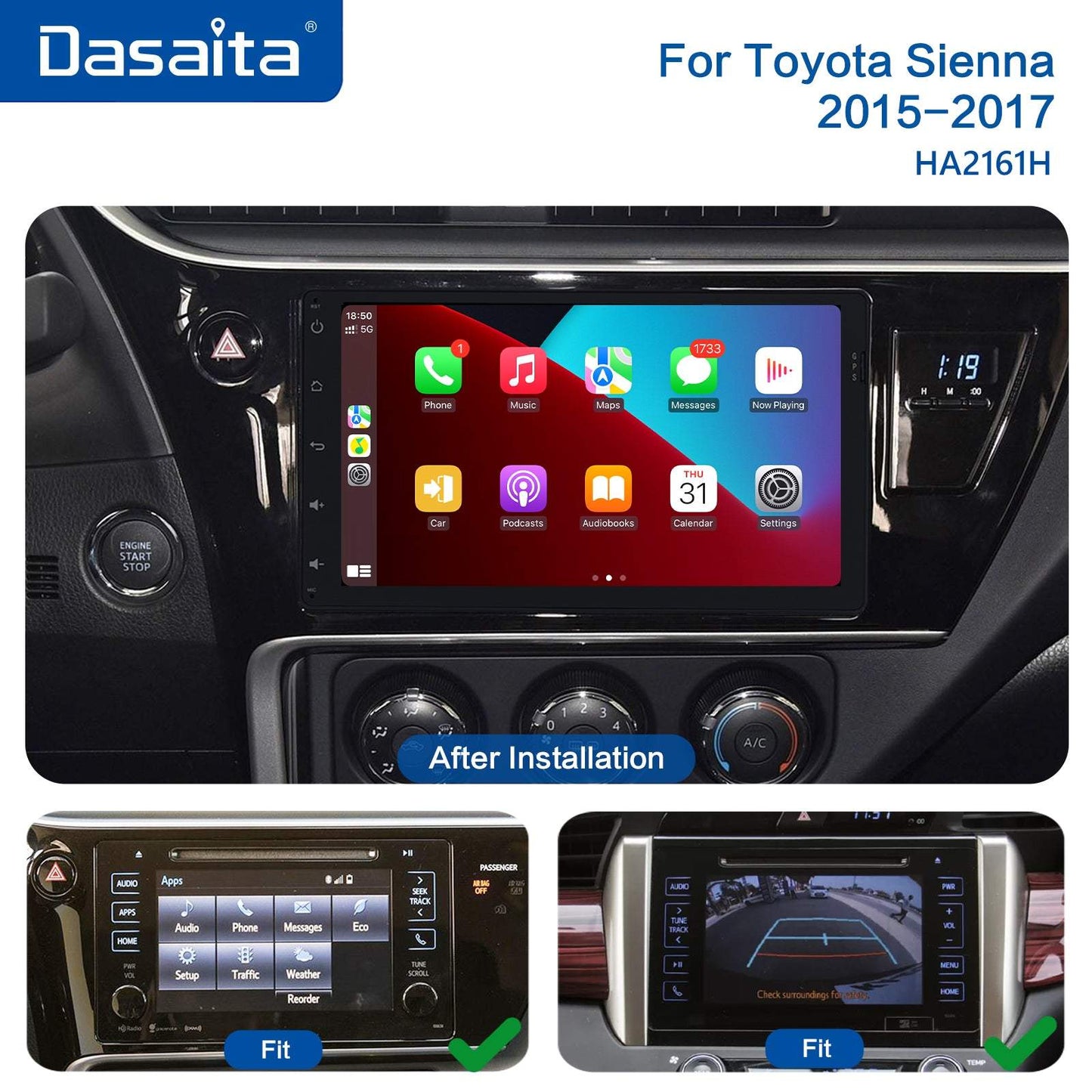 Dasaita MAX10/MAX11 Toyota Universal 2014-2022 Sienna 2015-2017 Car Stereo 9 Inch Carplay Android Auto PX6 4G+64G Android10/Android11 1280*720 DSP AHD Radio