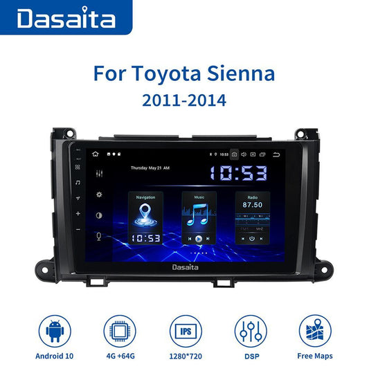 Dasaita 9" Multi Touch Screen 1 din Car Radio Android 10.0 for Toyota Sienna XL30 2011 2012 2013 2014 Bluetooth Carplay