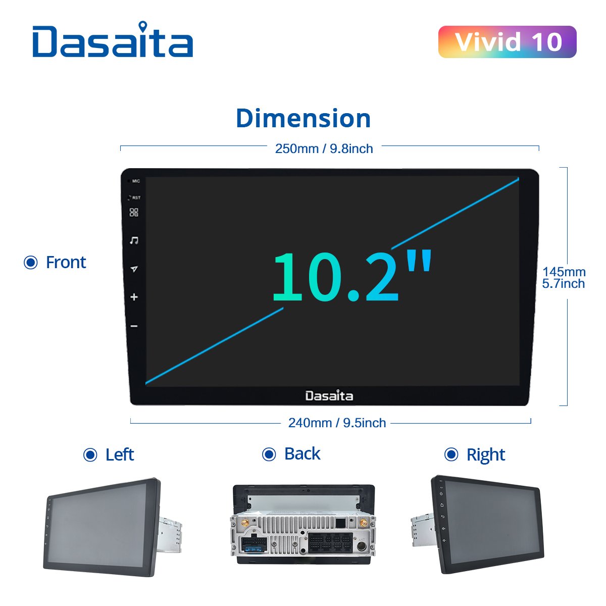 Dasaita Vivid For Universal Car Radio Android Carplay Android Auto 10.2" Touch Screen IPS 1280*720 GPS Navigation 4G 64G BT5.0
