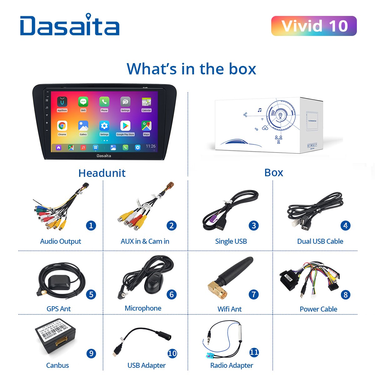 Dasaita Vivid For Skoda Octavia 3 A7 2014 2015 2016 2017 2018 2019 Car stereo 1 din android Apple Carplay Android Auto 4G 64G