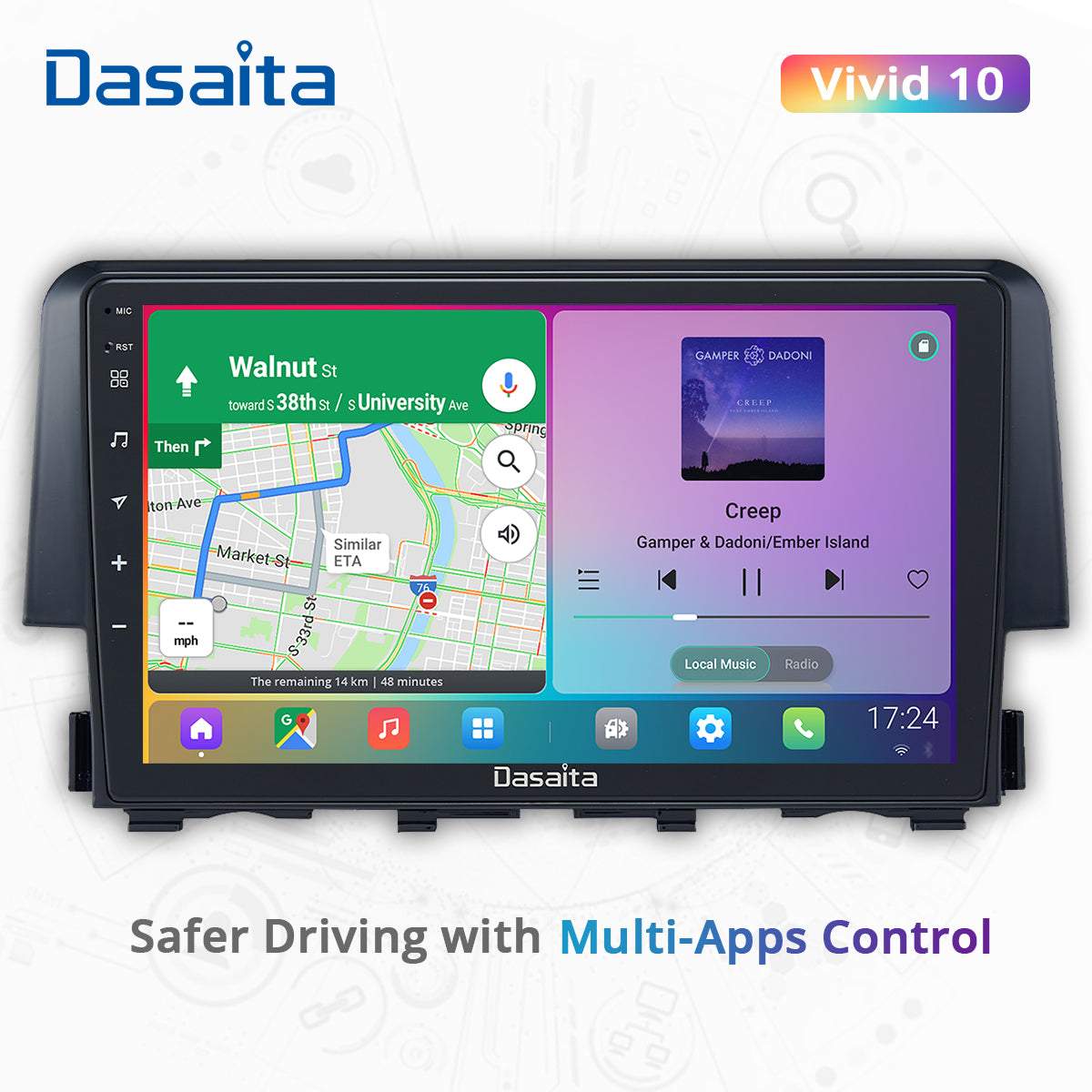 Dasaita Vivid10 Honda Civic 2015 2016 2017 Car Stereo 9 Inch Carplay Android Auto PX6 4G+64G Android10 1280*720 DSP AHD Radio