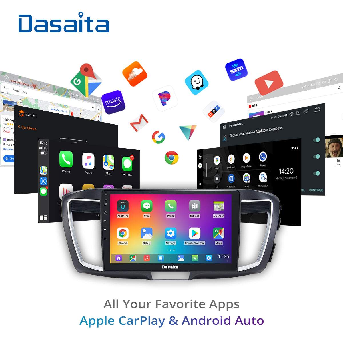 Dasaita Vivid11 Honda Accord 2013 2014 2015 2016 2017 Car Stereo 10.2" Carplay Android Auto 4G+64G Android11 PX6 1280*720 DSP AHD Radio