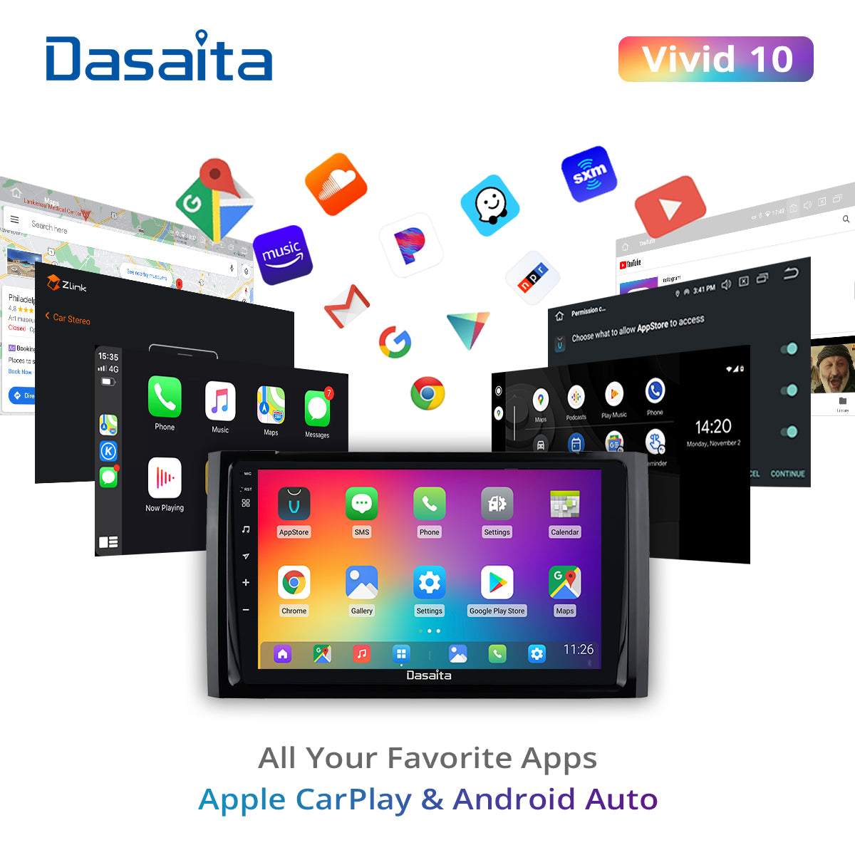 Dasaita Vivid11 Toyota Tundra 2014 2015 2016 2017 2018 Car Stereo 9 Inch Carplay Android Auto PX6 4G+64G Android11 1280*720 DSP AHD Radio