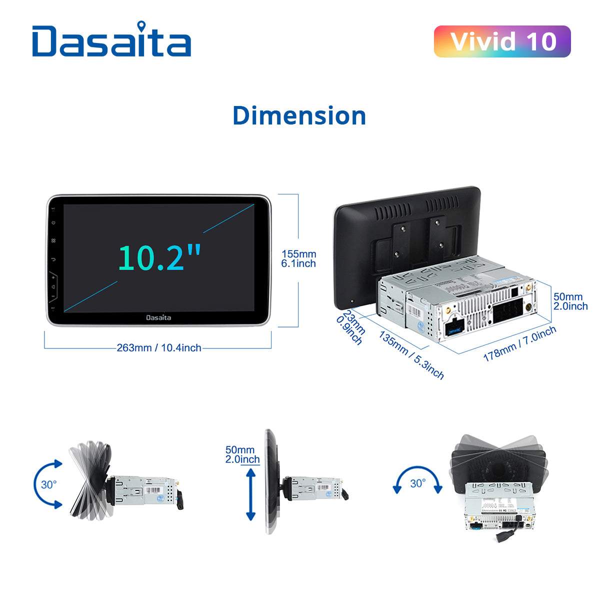 Dasaita Vivid11 Universal Single Din Car Stereo 10.2 Inch Carplay Android Auto PX6 4G+64G Android11 1280*720 DSP AHD Radio