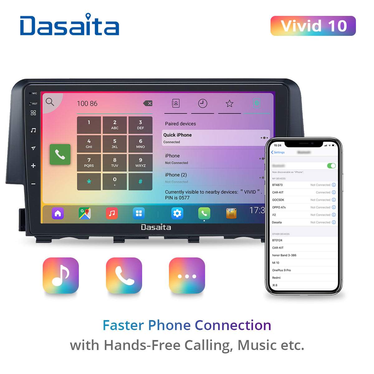 Dasaita Vivid10 Honda Civic 2015 2016 2017 Car Stereo 9 Inch Carplay Android Auto PX6 4G+64G Android10 1280*720 DSP AHD Radio