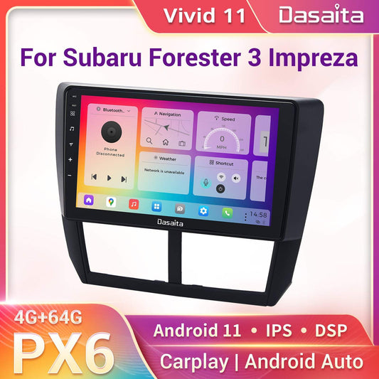 Dasaita Vivid11 Subaru Forester 3 Impreza 2007 2008 2009 2010 2011 2012 Car Stereo 9" Carplay Android Auto PX6 4G+64G Android11 1280*720 DSP Radio