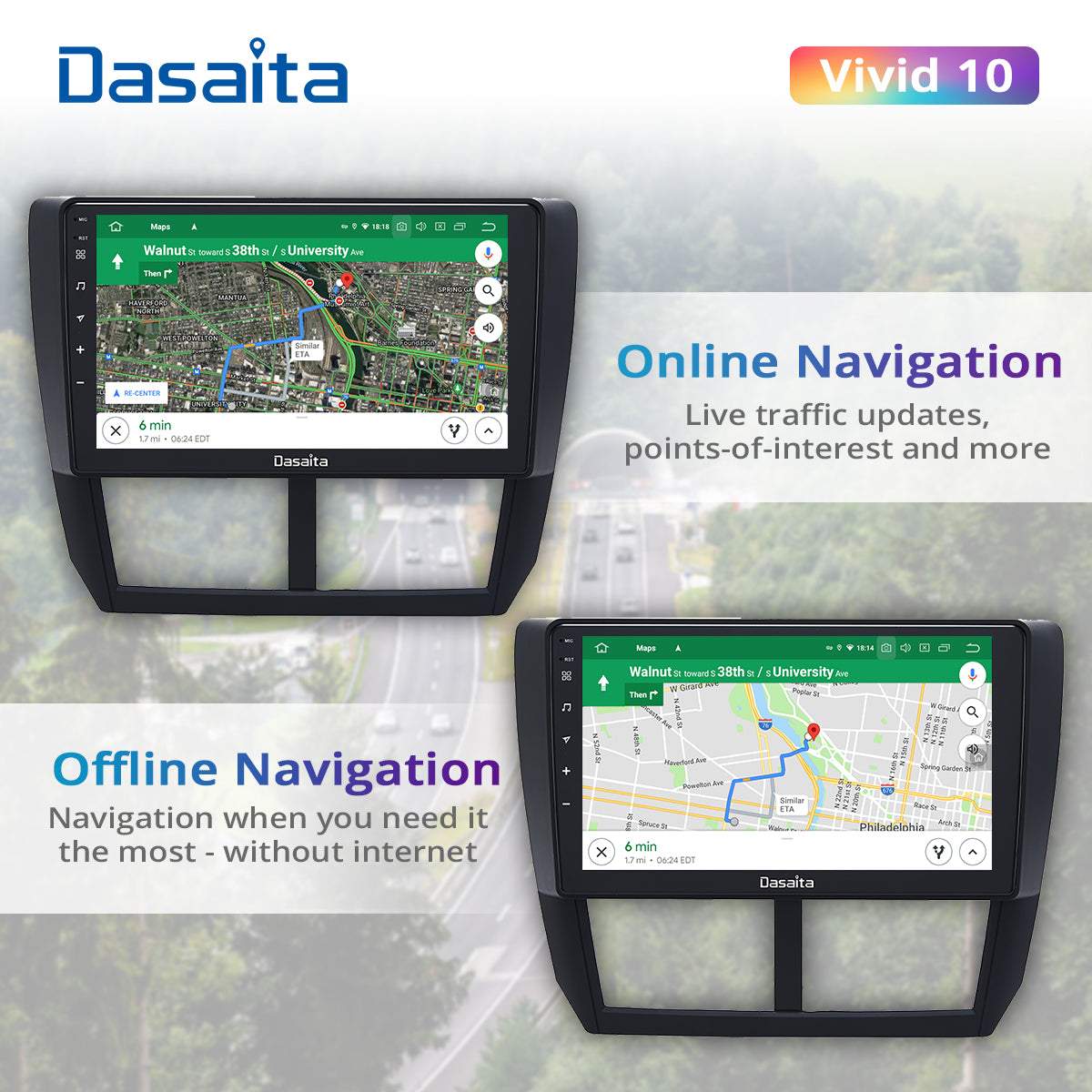 Dasaita Vivid11 Subaru Forester 3 Impreza 2007 2008 2009 2010 2011 2012 Car Stereo 9" Carplay Android Auto PX6 4G+64G Android11 1280*720 DSP Radio