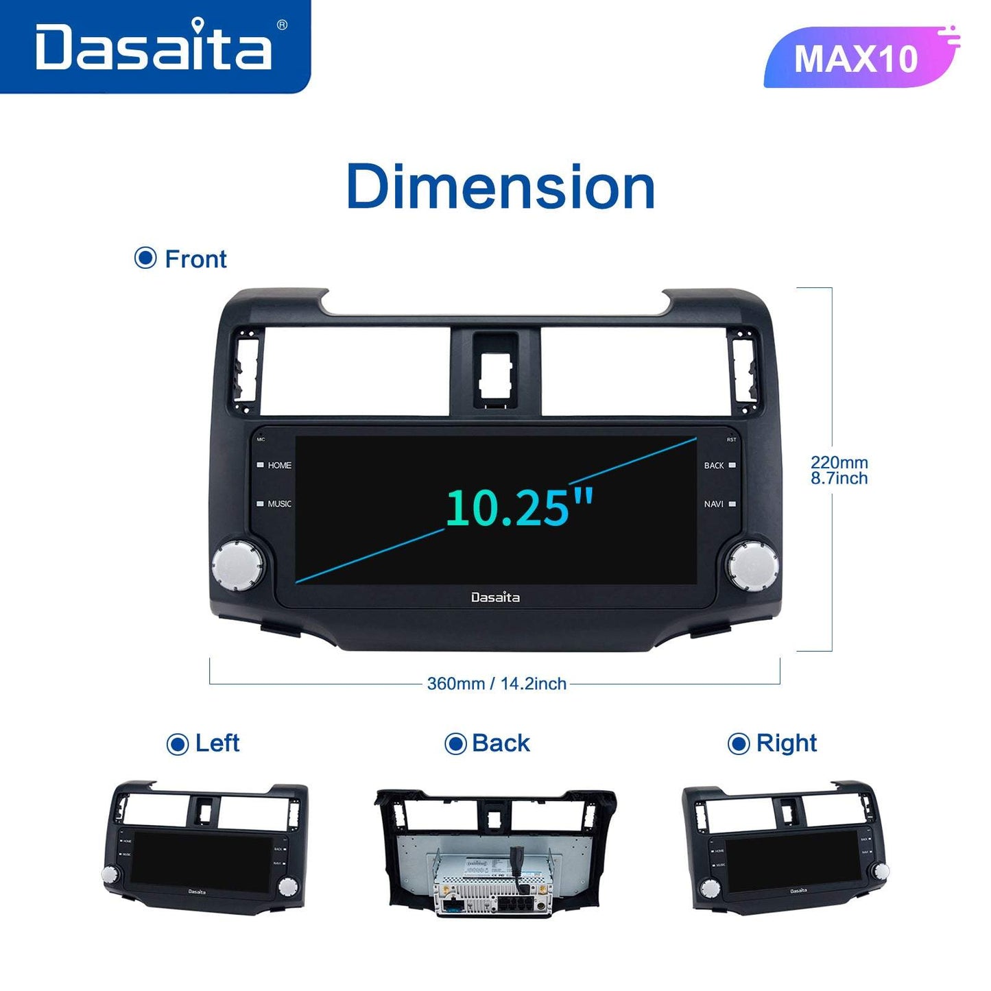 Dasaita MAX11 Toyota 4Runner 2014 2015 2016 2017 2018 Car Stereo 10.25 Inch Carplay Android Auto PX6 4G+64G Android11 1280*480 DSP AHD Radio