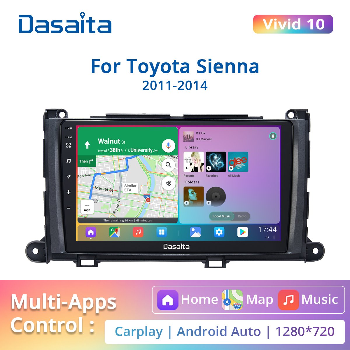Dasaita Vivid For Toyota Sienna 2011 2012 2013 2014 Car stereo Android Carplay Android Auto 9" Touch Screen IPS 1280*720 4G 64G