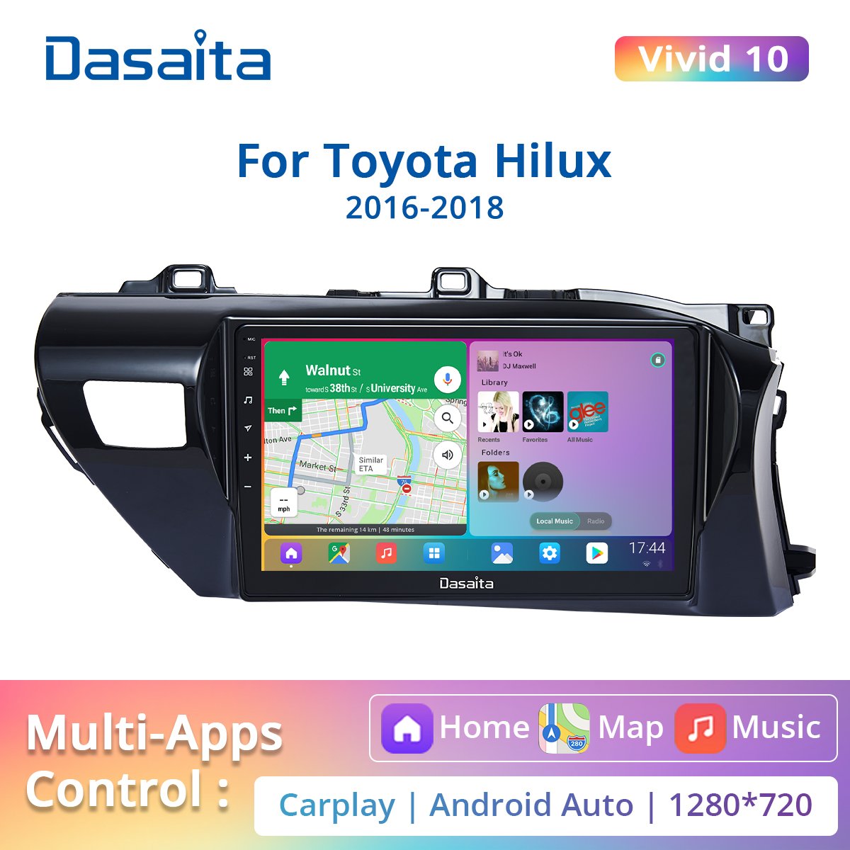 Dasaita Vivid For Toyota Hilux 2016 2017 2018 Car stereo Apple Carplay Android Auto car radio Navigation IPS GPS DPS 1280*720