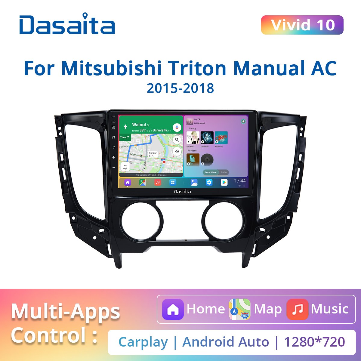 Dasaita Vivid For Mitsubishi Triton Car Radio 9" IPS Screen Android 10.0 Autoradio GPS Navigation TDA7850 BT5.0 Carplay 1280*720