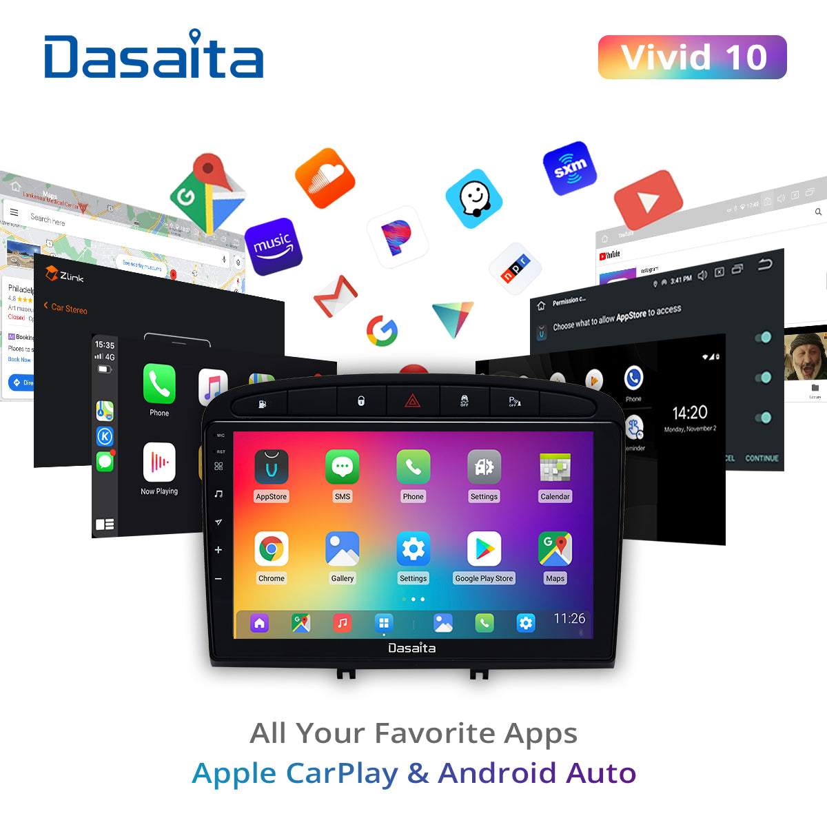 Dasaita Vivid10 For Peugeot 408 308 308SW 2012 2013 2014 2015 2016 2017 2018 2019 2020 Car Stereo Apple Carplay Android Auto IPS 9" 4G+64G Radio