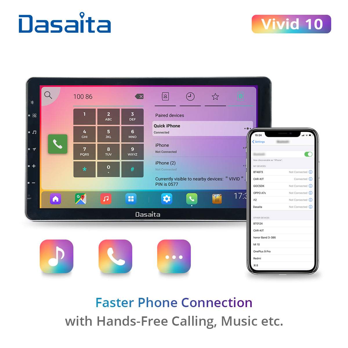 Dasaita Vivid11 Universal Double Din Car Stereo 13.3Inch Carplay Android Auto PX6 4G+64G Android11 1920*1080 DSP AHD Radio