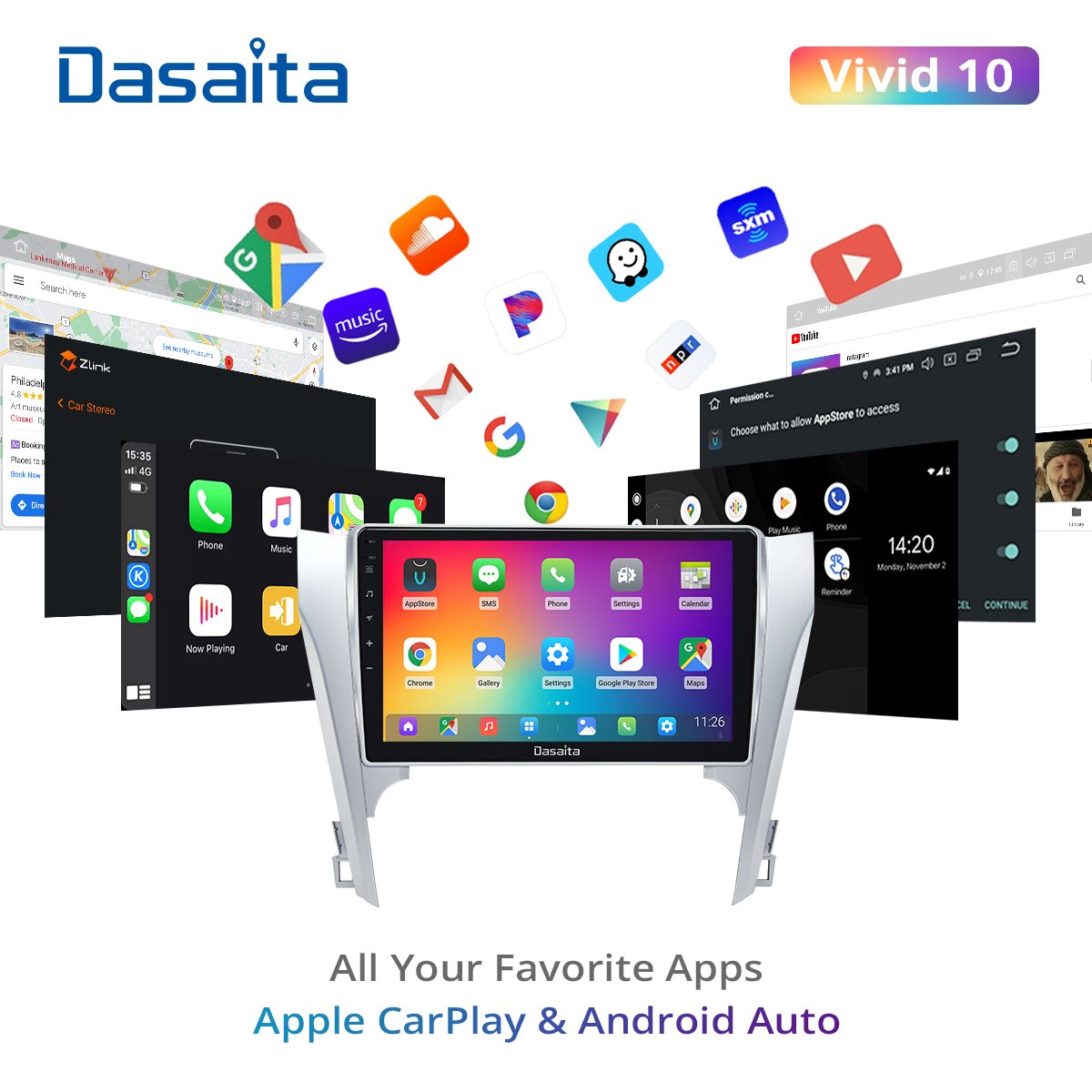Dasaita Vivid For Toyota Camry 2012 2013 2014 Car Radio Android Auto Carplay 10.2" Touch Screen IPS 1280*720 4G RAM 64G ROM