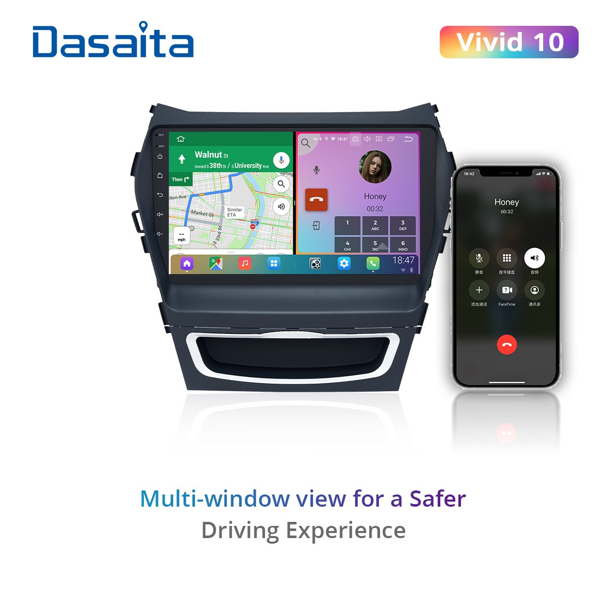Dasaita Vivid10 for Hyundai GPS IX45 2013 2014 2015 Car Radio Stereo 9“ IPS 1 Din Android10 Multi-Touch Screen Multimedia Navigation