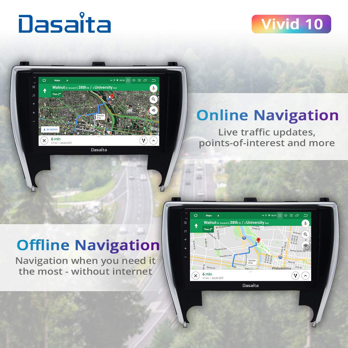 Dasaita Vivid11 Toyota Camry 2015 2016 2017 Car Stereo 10.2 Inch Carplay Android Auto PX6 4G+64G Android11 1280*720 DSP AHD Radio