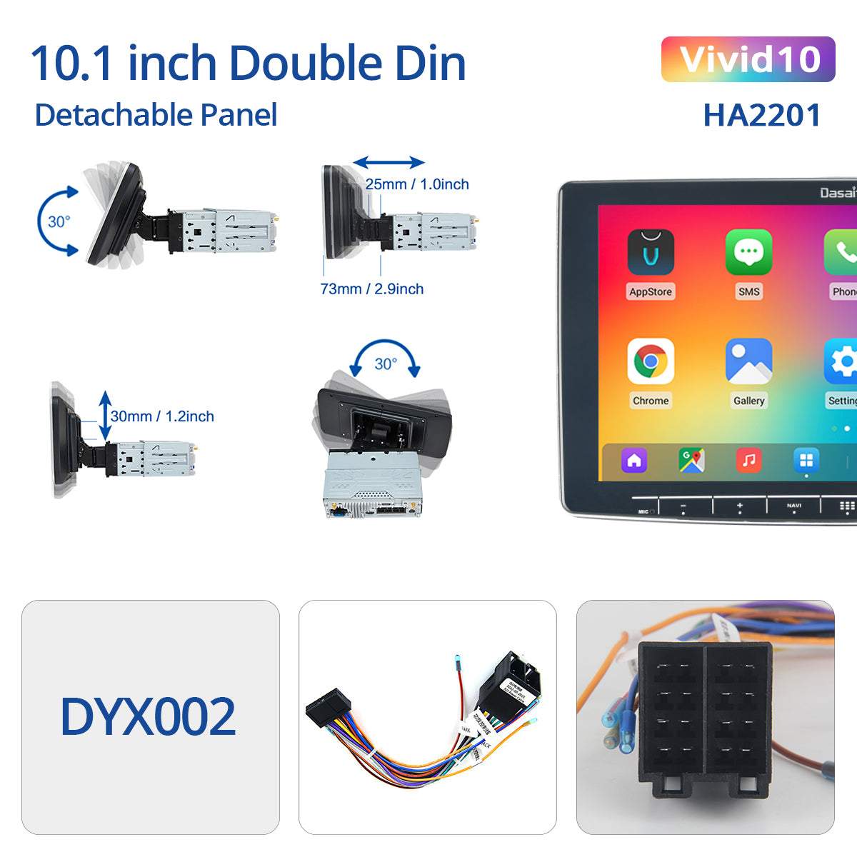 Dasaita Vivid10 Universal Single Din Car Stereo 10.2 Inch Carplay Android Auto PX6 4G+64G Android10 1280*720 DSP AHD Radio