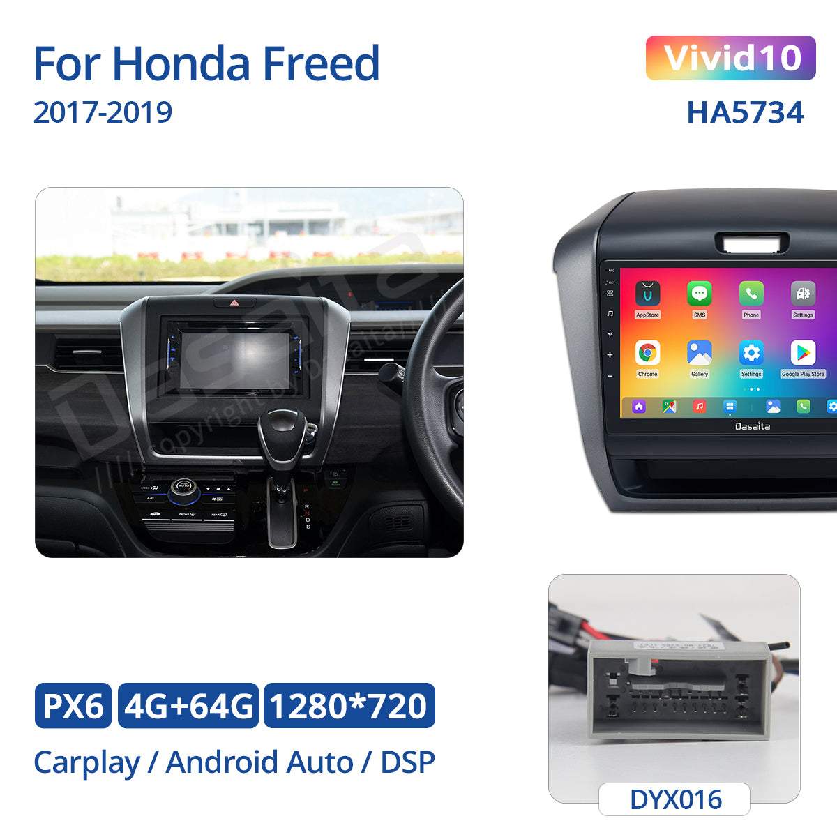 Dasaita Vivid11 Honda Freed 2017 2018 2019 Car Stereo 9 Inch Carplay Android Auto PX6 4G+64G Android11 1280*720 DSP AHD Radio