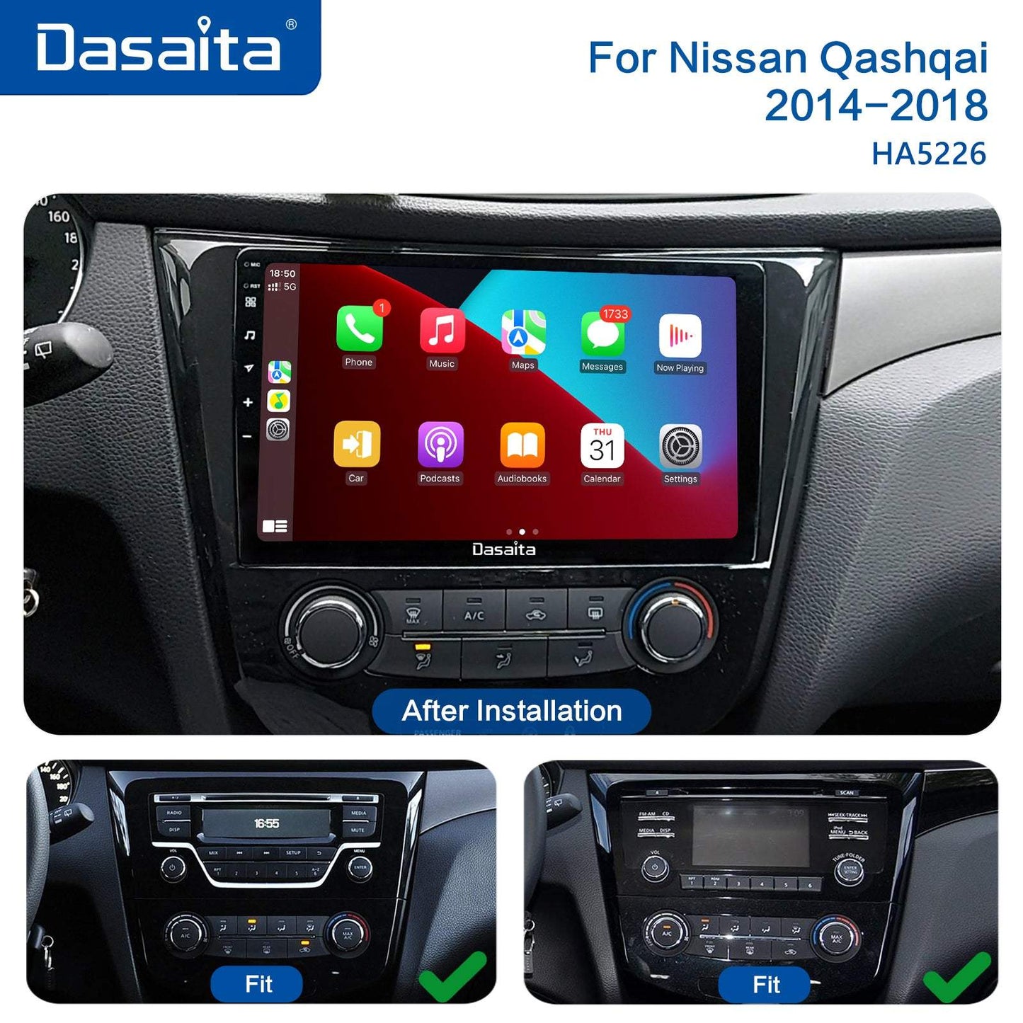 Dasaita Vivid11 Nissan Qashqai 2014 2015 2016 2017 2018 Car Stereo 10.2 Inch Carplay Android Auto PX6 4G+64G Android11 1280*720 DSP AHD Radio