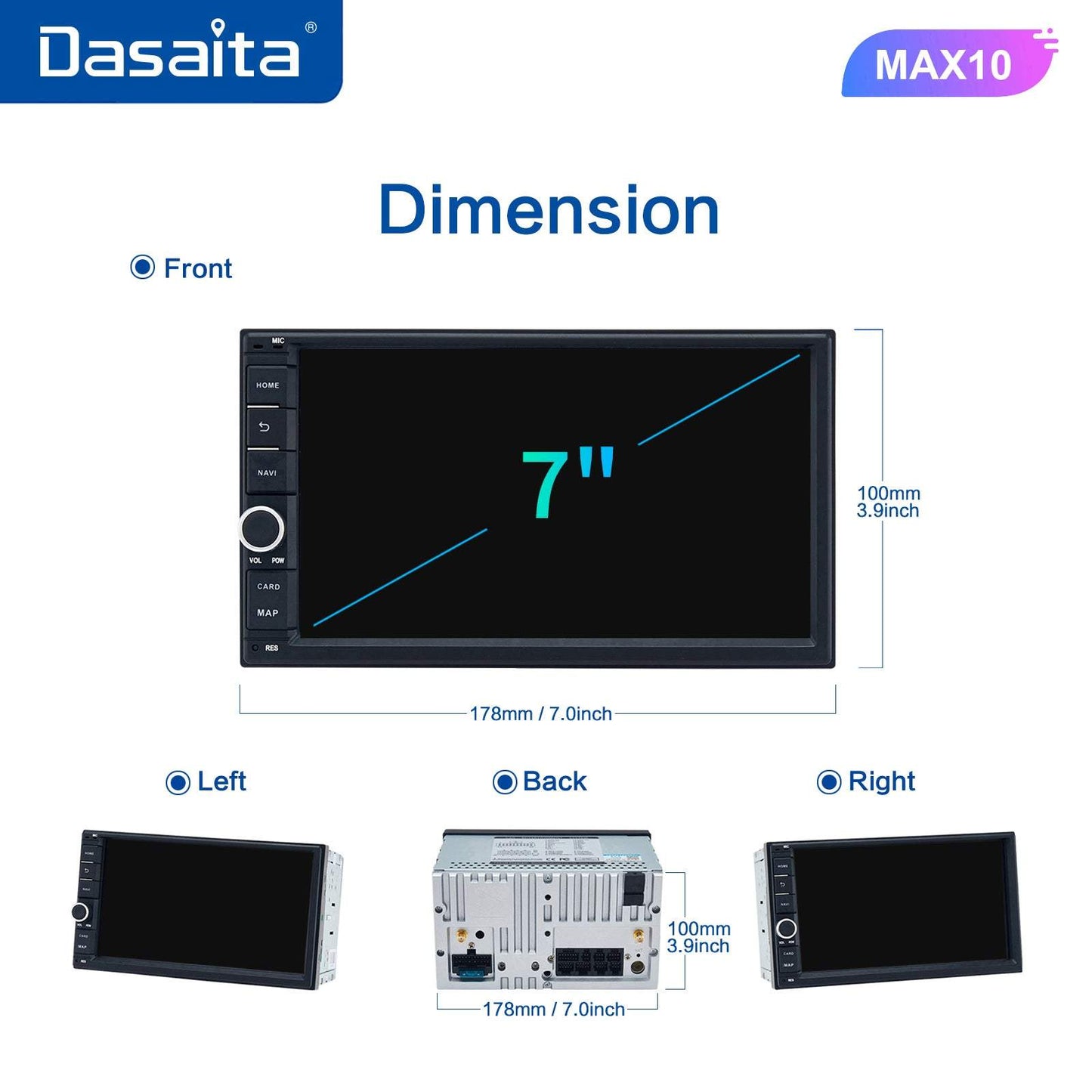 Dasaita MAX11 Universal Double Din Car Stereo 7 Inch Carplay Android Auto PX6 4G+64G Android11 1024*600 DSP AHD Radio