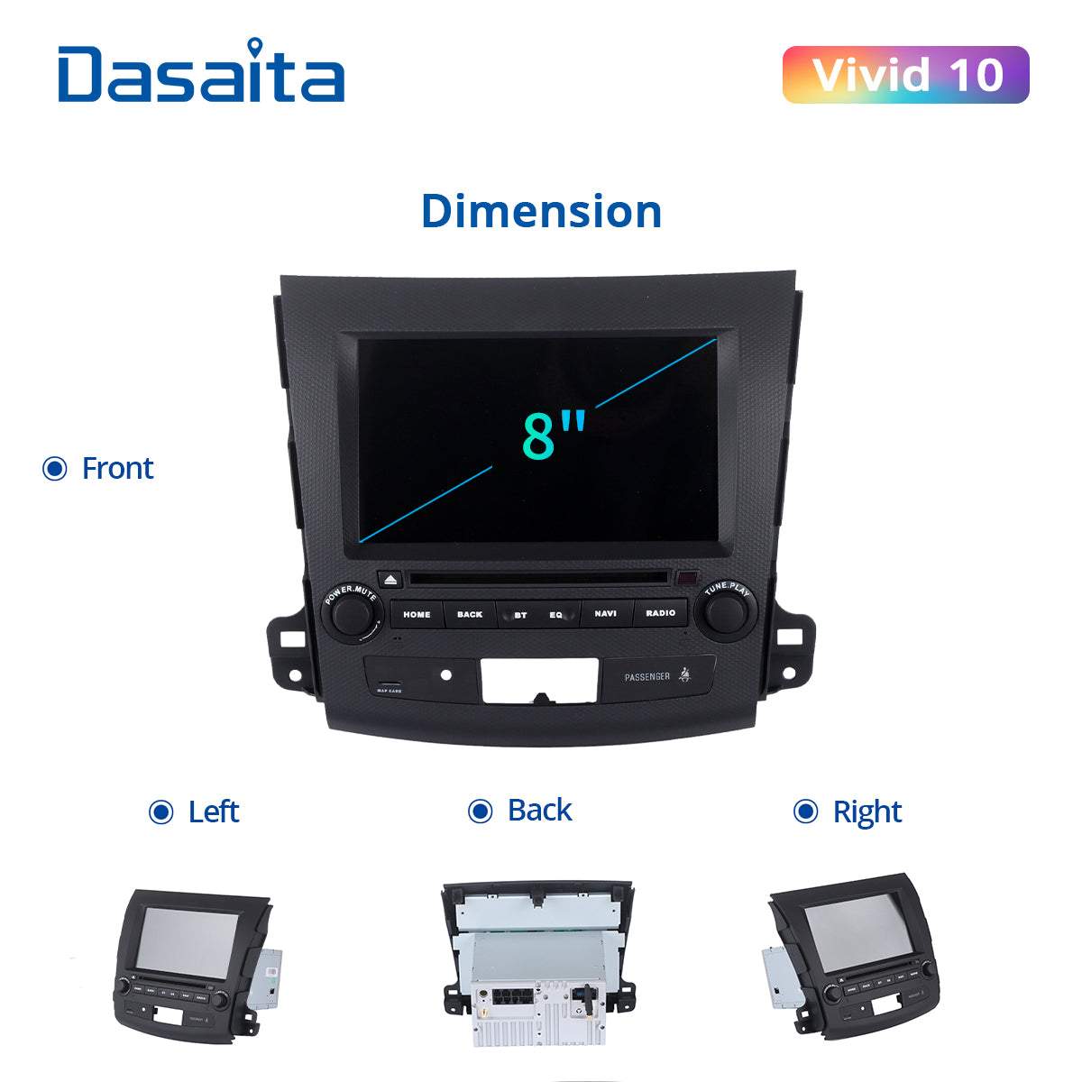 Dasaita Vivid10 For Mitsubishi Outlander 2007 2008 2009 2010 2011 2012 2013 Car Stereo Apple Carplay Android Auto Touch Screen 4G+64G DSP Radio