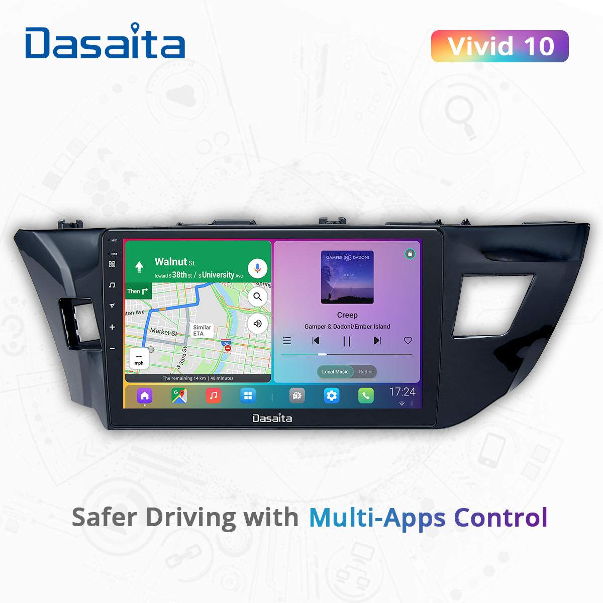 Dasaita Vivid11 Toyota Corolla 2014 2015 2016 Car Stereo 10.2Inch Carplay Android Auto PX6 4G+64G Android11 1280*720 DSP AHD Radio