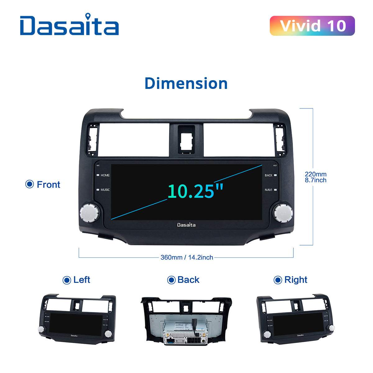 Dasaita Vivid11 Toyota 4Runner 2014 2015 2016 2017 2018 Car Stereo 10.25 Inch Carplay Android Auto PX6 4G+64G Android11 1280*480 DSP AHD Radio