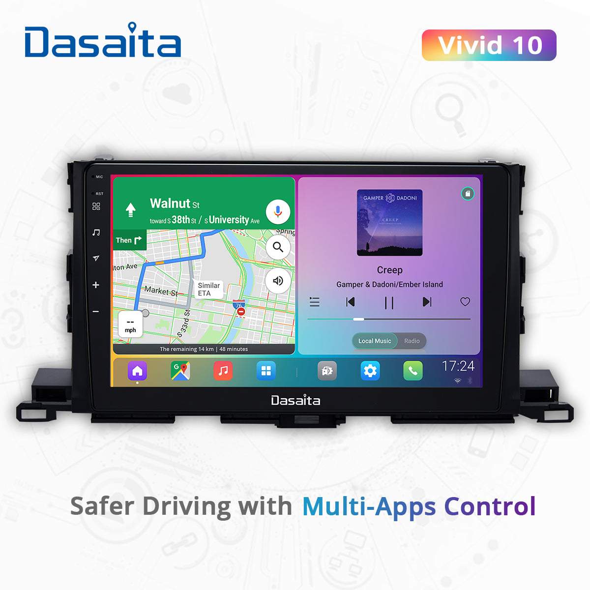 Dasaita Vivid11 Toyota highlander 2015 2016 2017 2018 Car Stereo 10.2 Inch Carplay Android Auto PX6 4G+64G Android11 1280*720 DSP AHD Radio
