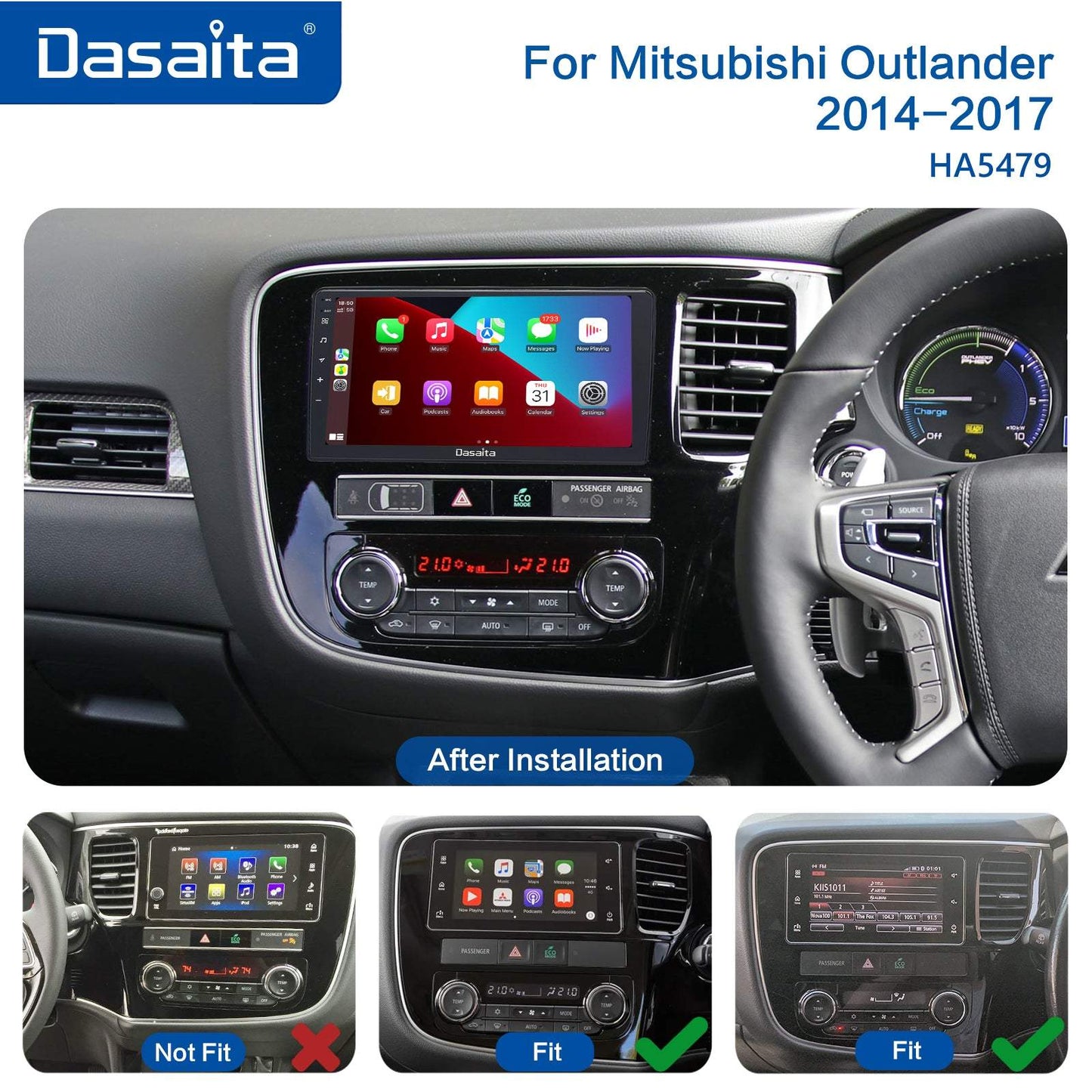 Dasaita MAX10 Mitsubishi Outlander 2014 2015 2016 2017 Car Stereo 9 Inch Carplay Android Auto PX6 4G+64G Android10 1280*720 DSP AHD Radio