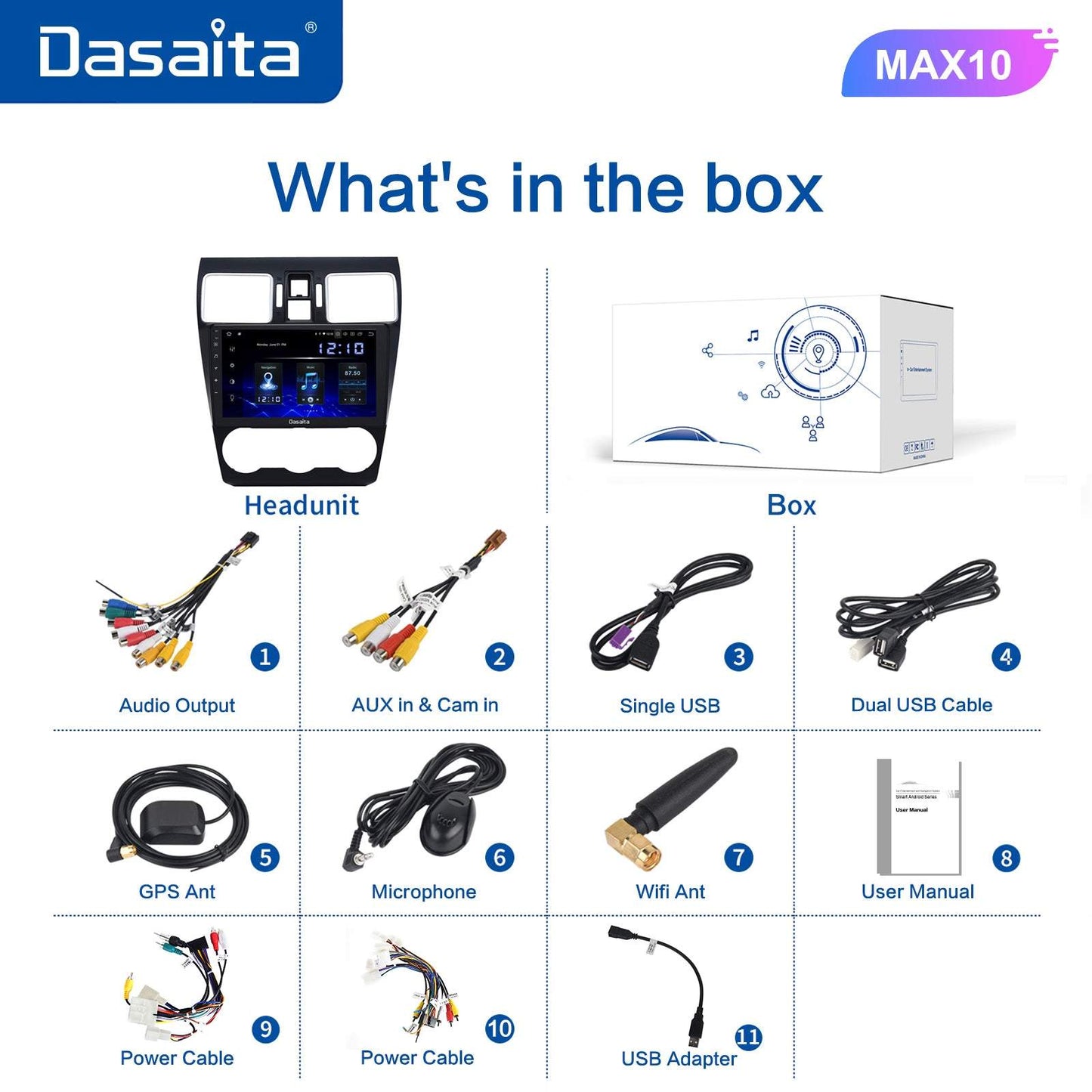 Dasaita MAX11 Subaru Forester 4 WRX 2016 2017 2018 Car Stereo 9 Inch Carplay Android Auto PX6 4G+64G Android11 1280*720 DSP AHD Radio
