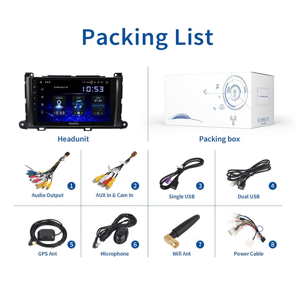 Dasaita 9" Multi Touch Screen 1 din Car Radio Android 10.0 for Toyota Sienna XL30 2011 2012 2013 2014 Bluetooth Carplay